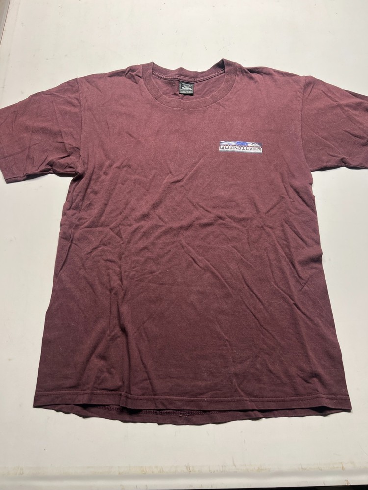 Quicksilver Graphic Y2K T-Shirt Deep Reddish-Brown Short Sleeve Surf Mens M