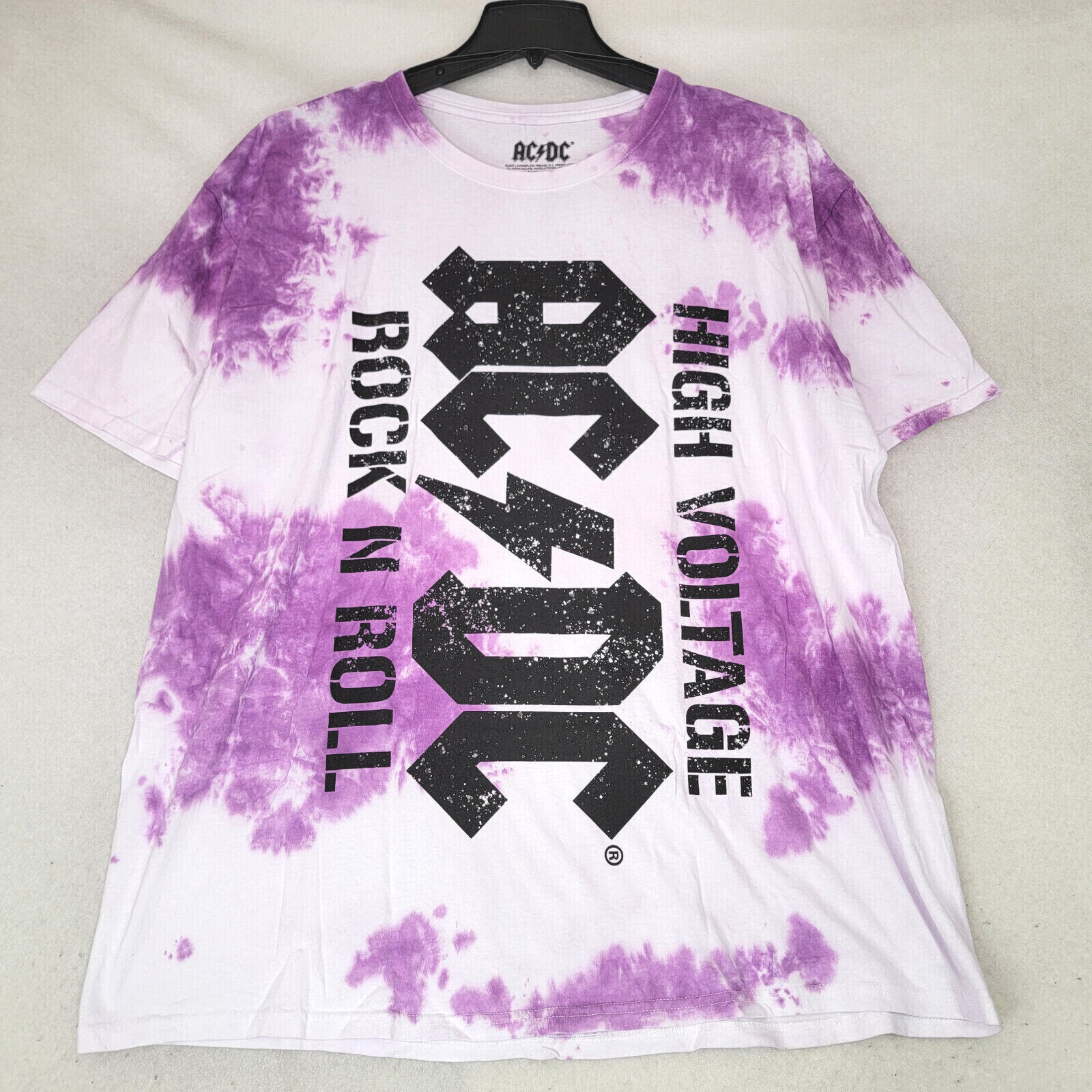 ACDC HIGH VOLTAGE Shirt Mens 2XL XXL Purple TIE DYE Casual ROCK NWT