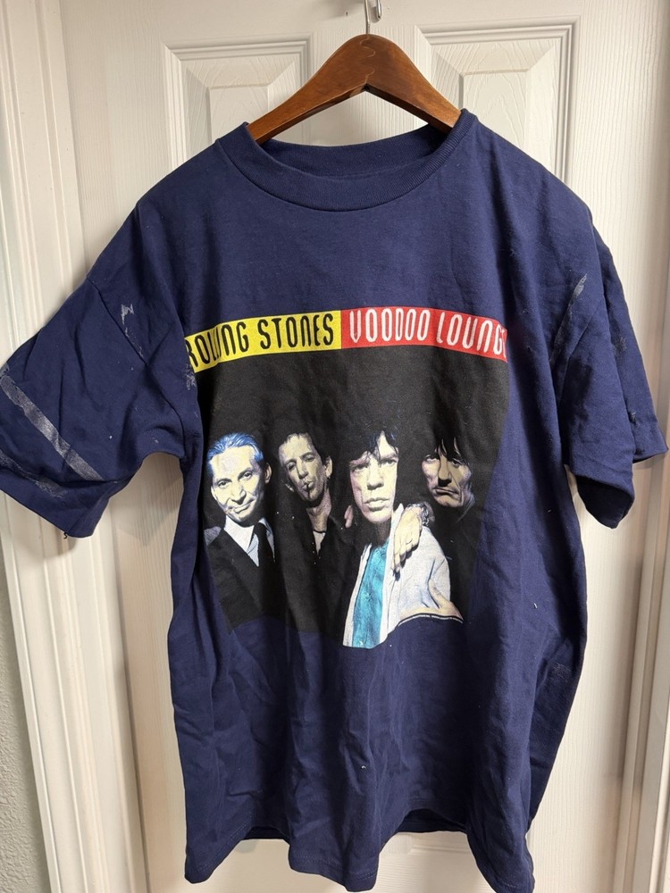 Rolling Stones Voodoo Lounge 1994 Tour Vintage T-Shirt Size XL Brockum Navy Blue