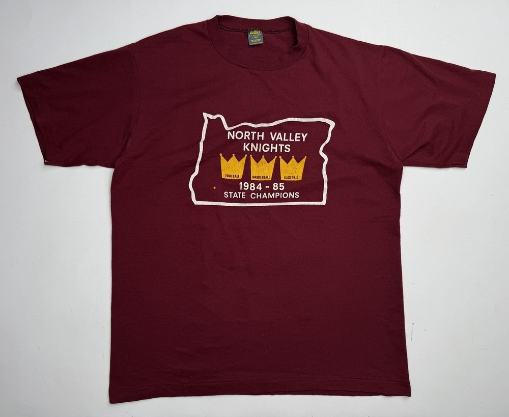 Vintage Jerzees 1984 North Valley Knights Oregon Single Stitch T-Shirt L