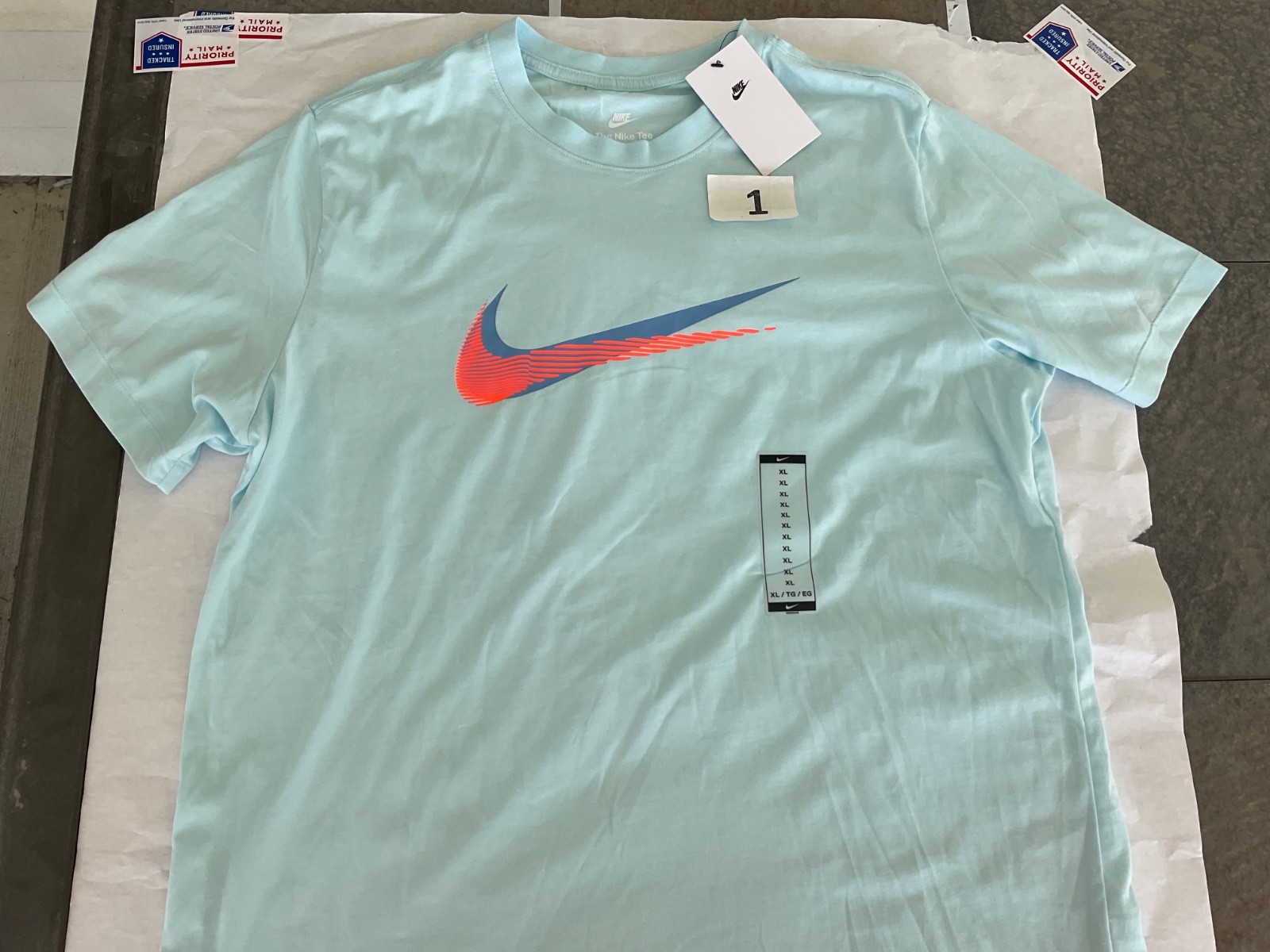 Nike Tee Shirt Short Sleeve Blue Bright Green Sportswear New 100% Cotton gallery