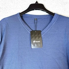 Ficerd Men’s Solid Blue V-neck Long Sleeve Thermal Waffle T-Shirt Size XL