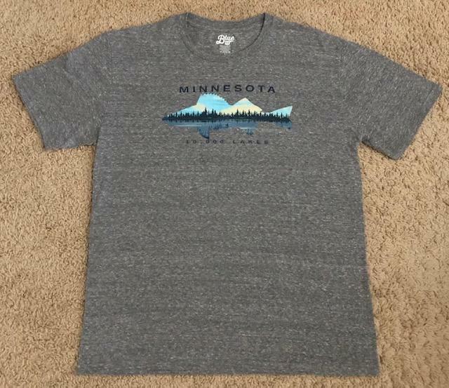 Minnesota 10,000 Lakes Fish Trees Blue 84 Men’s Gray T-Shirt Size Large
