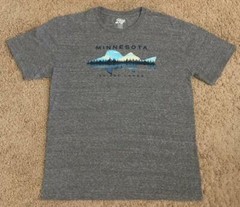 Minnesota 10,000 Lakes Fish Trees Blue 84 Men’s Gray T-Shirt Size Large