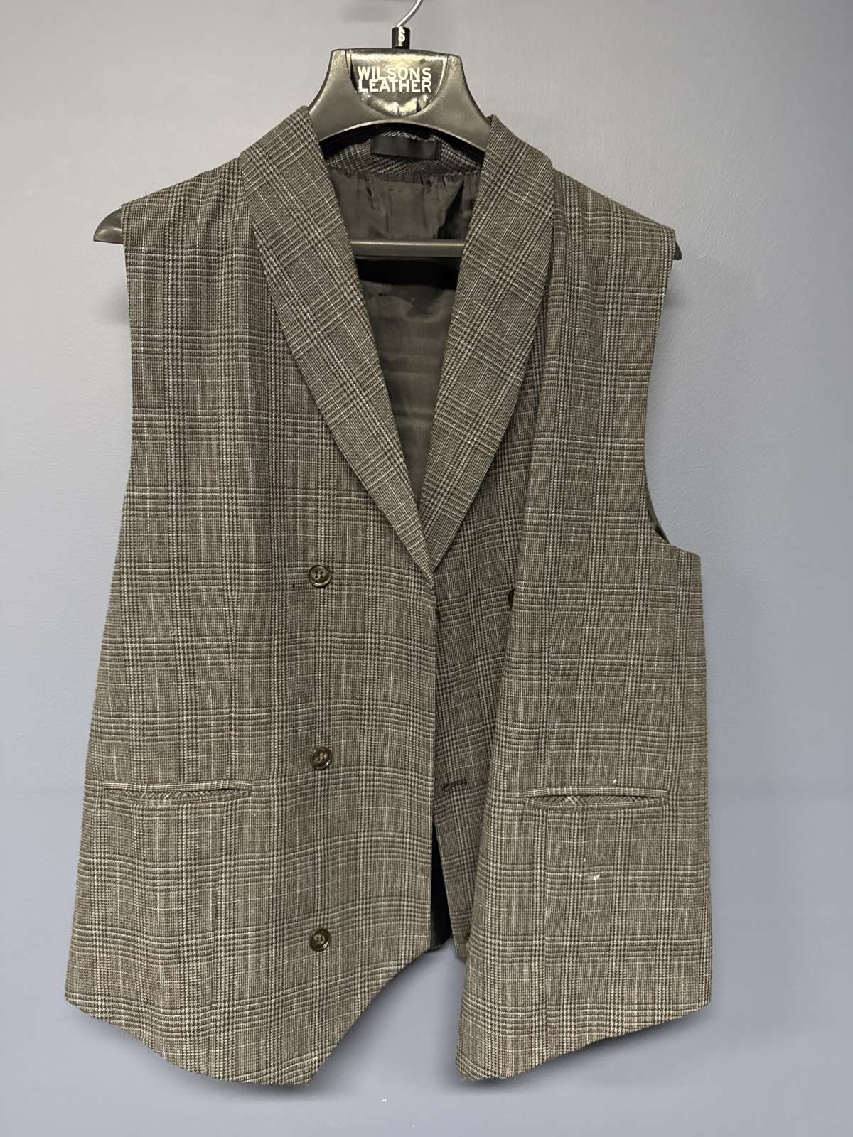 Gray Plaid Suit Vest Waistcoat Adjustable Back 19×27 Unbranded