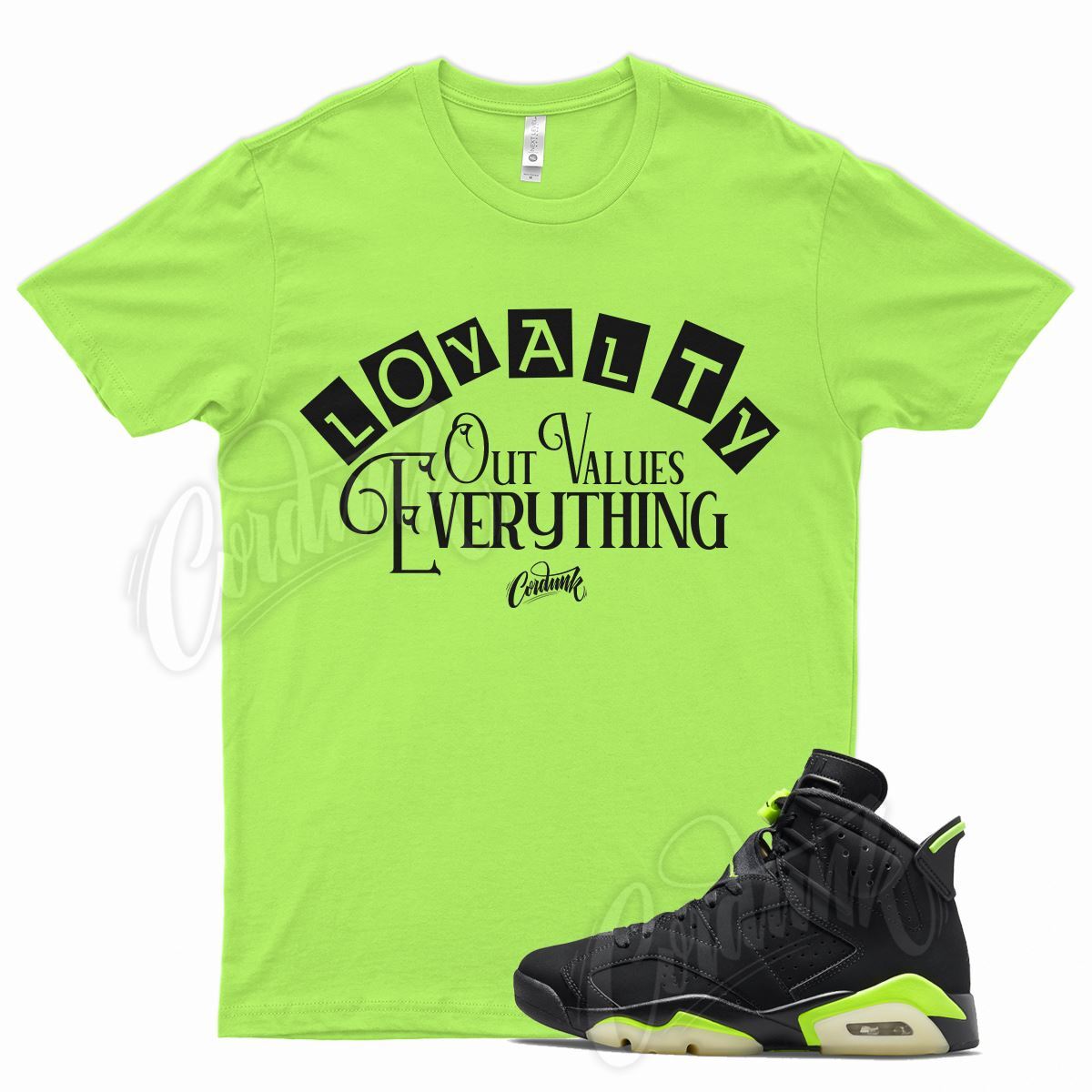 YR LOYALTY Shirt for J1 6 Electric Green Glow Dunkman Lime 350 18 Neon 4 3