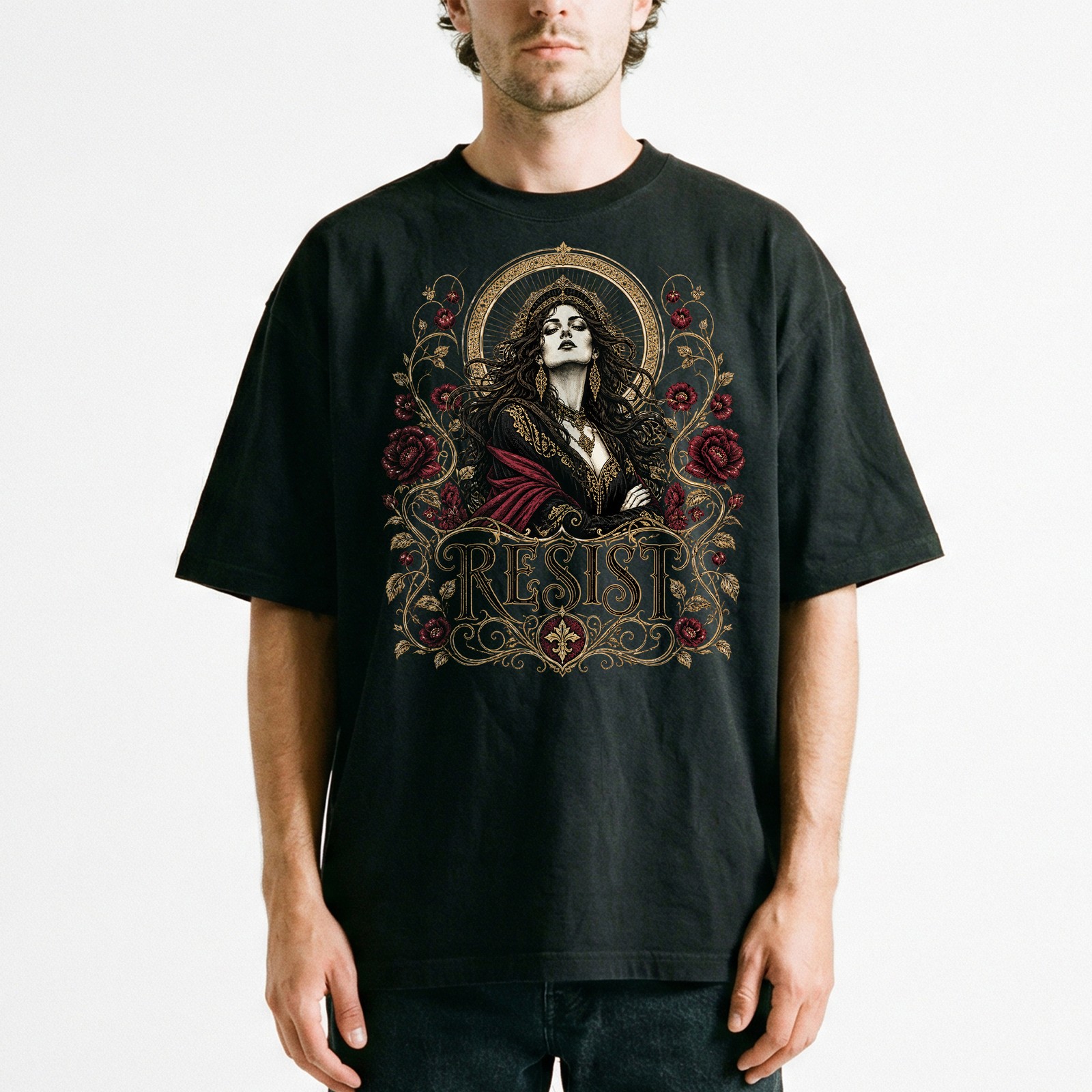 Dark Resist Gothic Floral Burgundy Rose Lover T-Shirt Witchy Tee