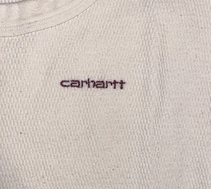 Vintage Carhartt Thermal Shirt Mens 2XL Cream Embroidered K56 Long Sleeve USA gallery