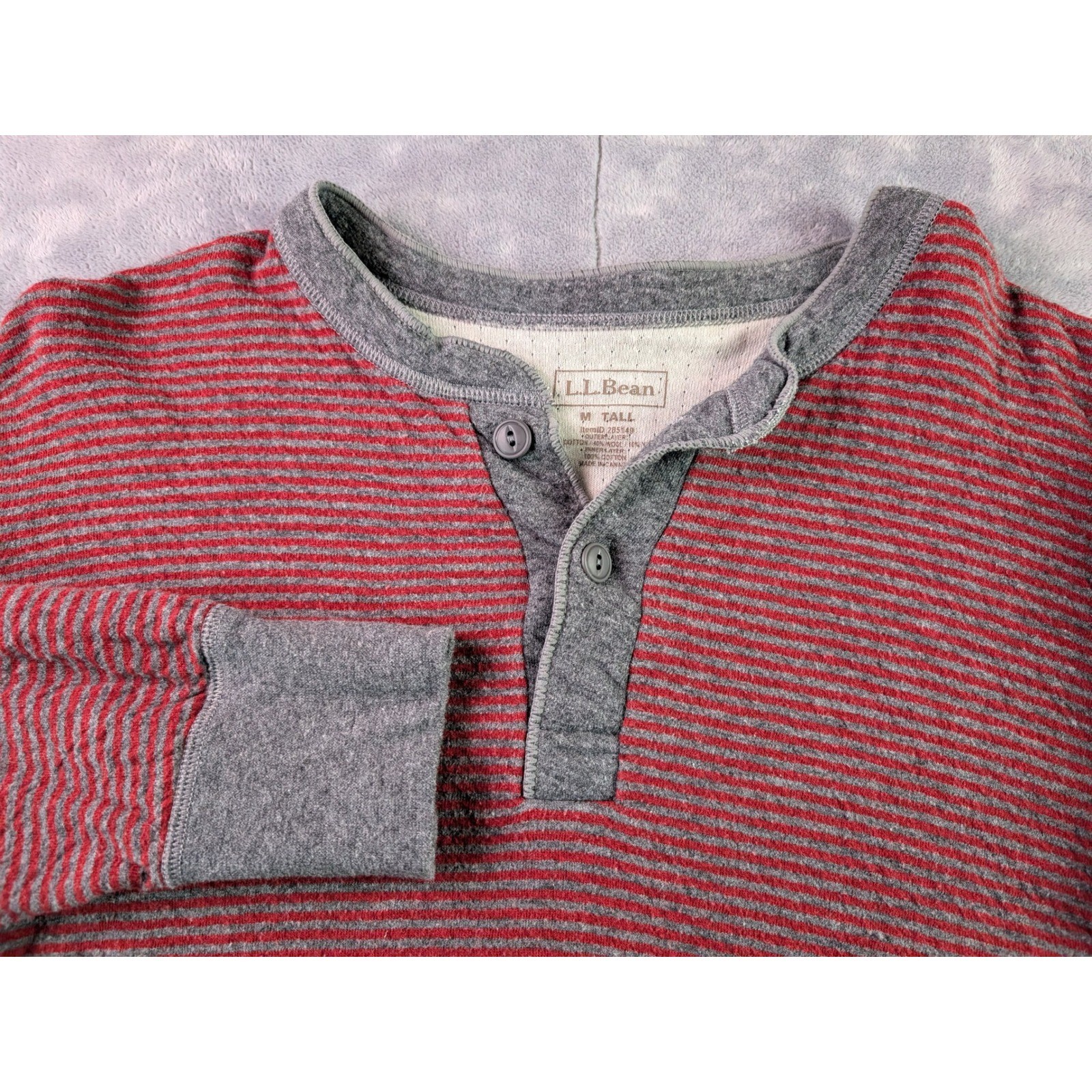 LL Bean Mens Henley Shirt Medium Tall Red Gray Striped Wool Blend 285149 Canada gallery