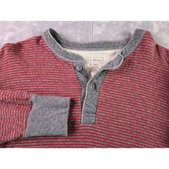 LL Bean Mens Henley Shirt Medium Tall Red Gray Striped Wool Blend 285149 Canada