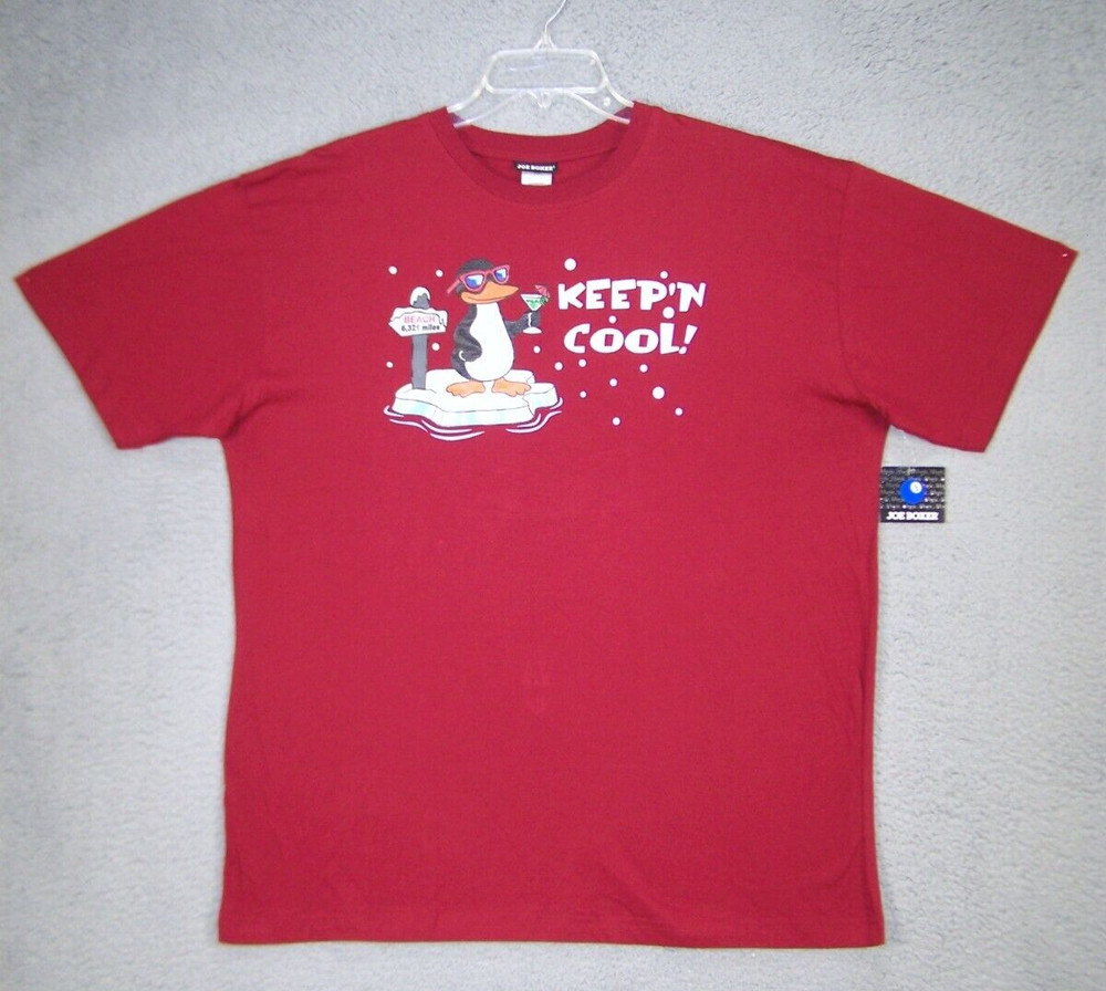 Penguin Shirt Adult Medium Red Graphic Snow Keeping it Cool Beach Joe Boxer Mens