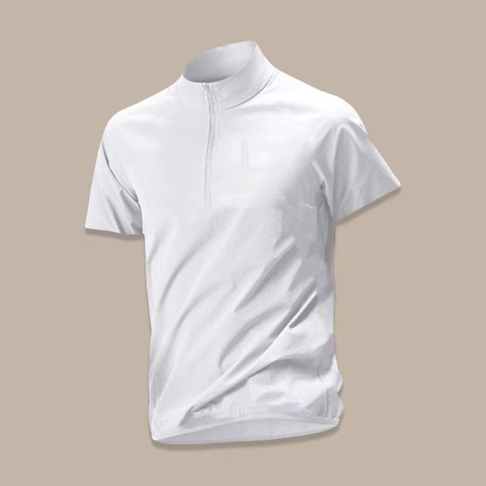 Men's Breathable Polyester Spandex Half-Zip Stand Collar Tee Casual Sport Top gallery