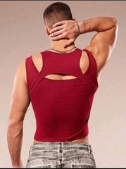 FeverCity Men’s Solid Color Crew Neck Sleeveless Hollow Out Slim Fit