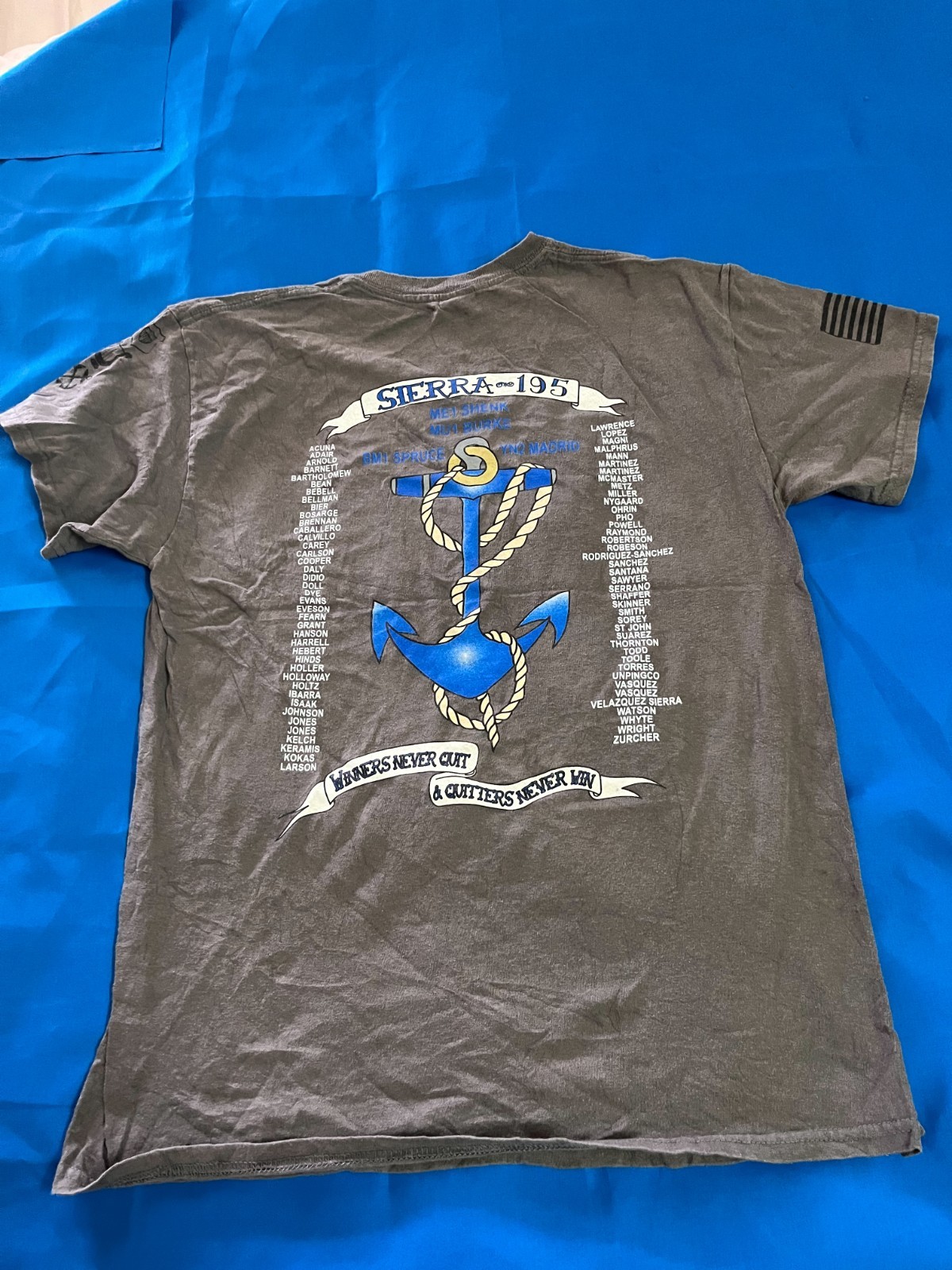 SIERRA 195 Navy Military Gray Graphic T-Shirt Anchor Back Print Adult Mens M gallery