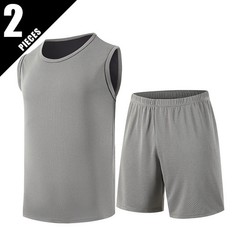 2-Piece Men’s Set Round Neck Short Sleeved Set Solid Color Mesh Summer Quick Dry