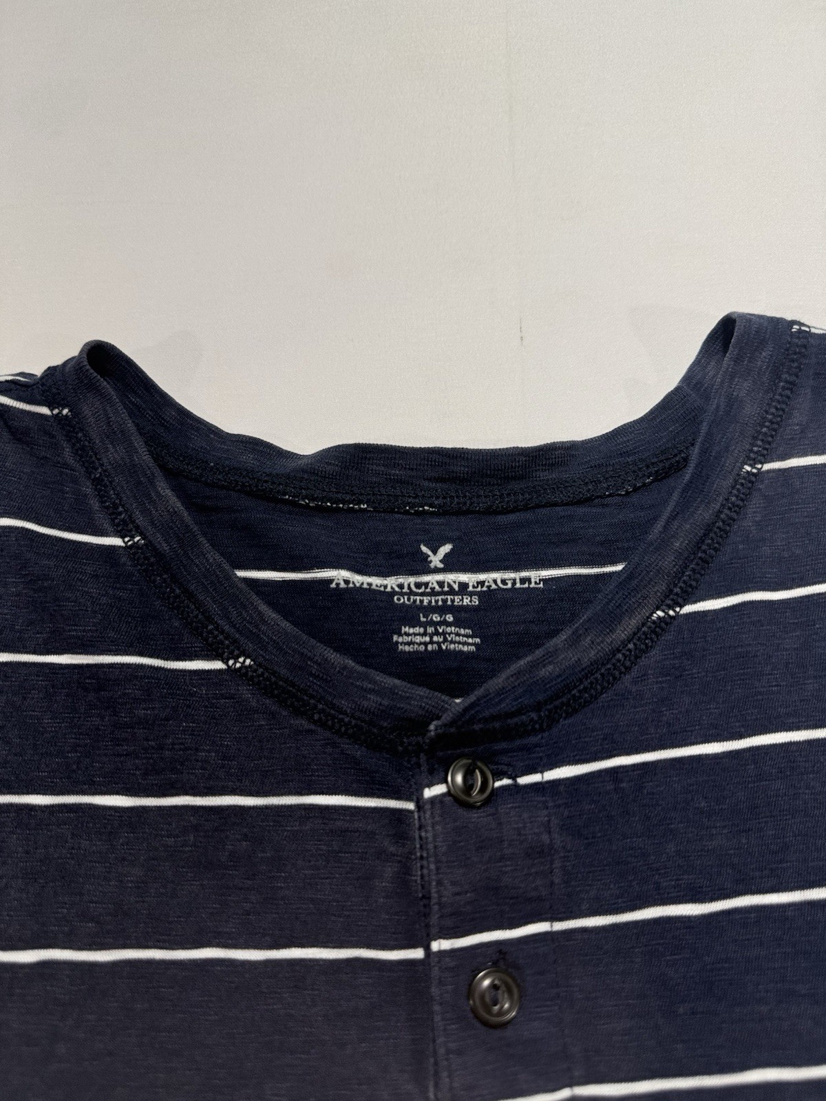 American Eagle Men's Super Soft Striped Henley Tee Blue Size Large gallery
