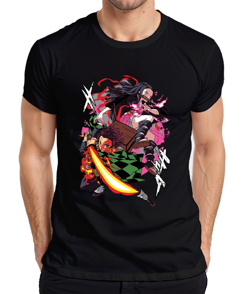 Kimetsu no Yaiba Tanjiro Nezuko Fireblade Anime Gift Manga Men’s T-Shirt