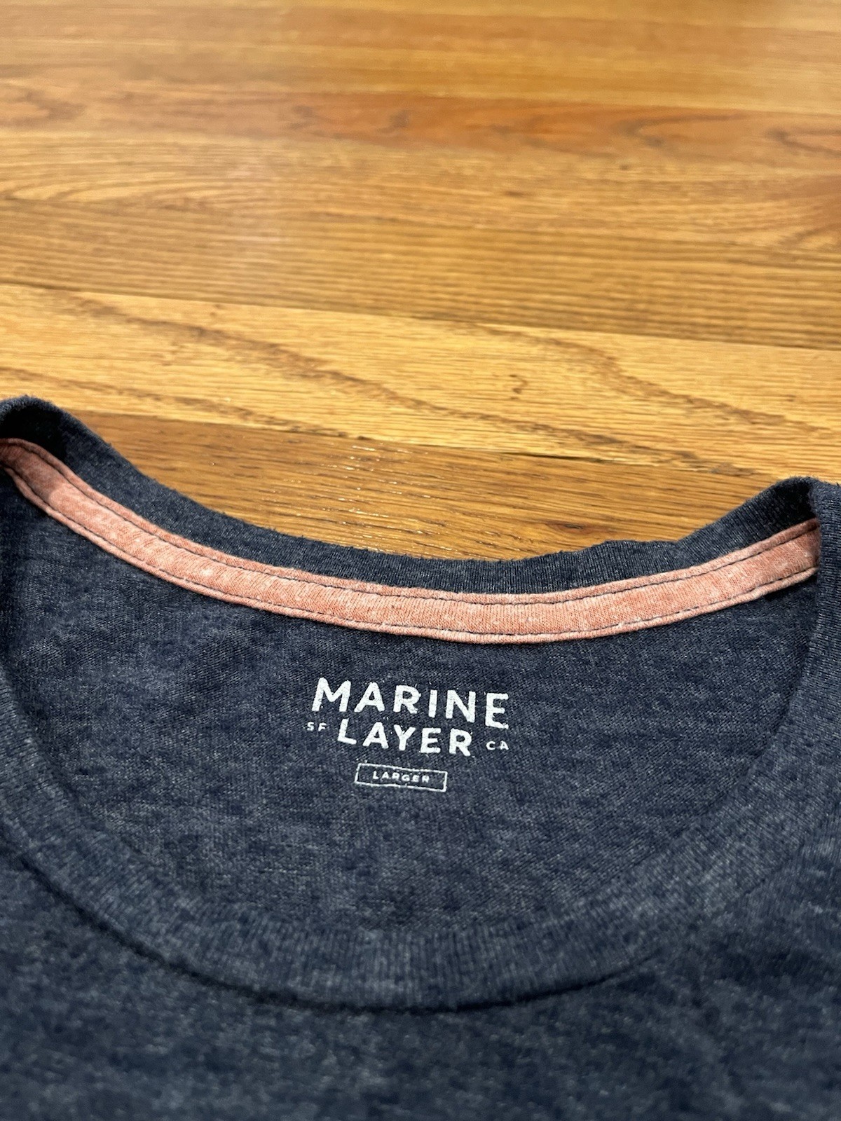 Marine Layer SS Striped Shoulder Bank Tee T Shirt Men L/XL Poly Cotton Rayon gallery