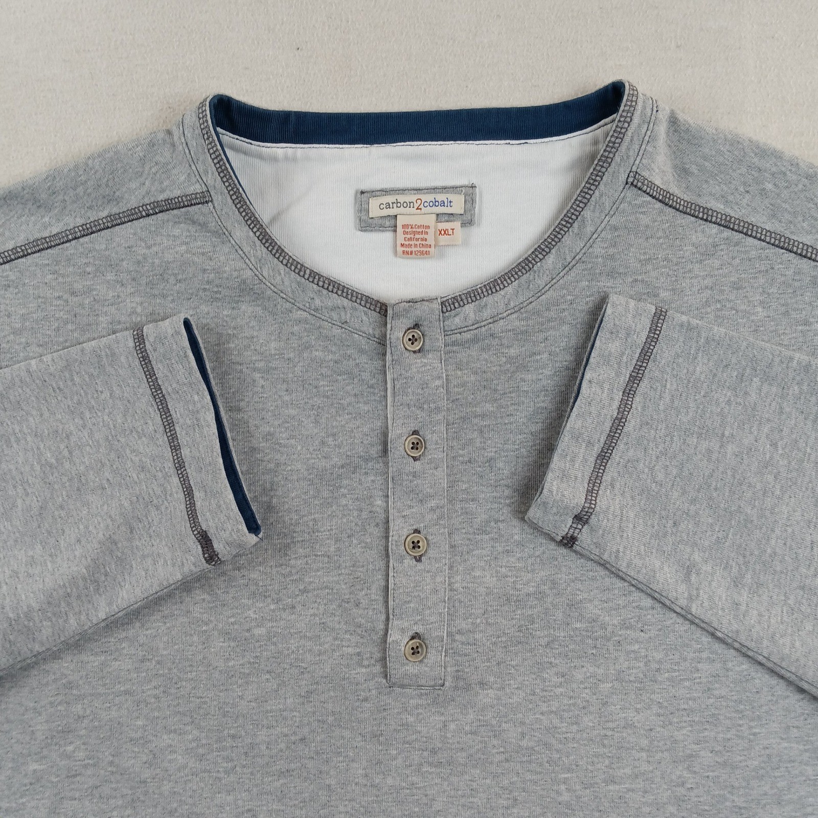 Carbon2Cobalt Mens XXLT Gray Long Sleeve Heavyweight Cotton Henley Shirt Tall gallery