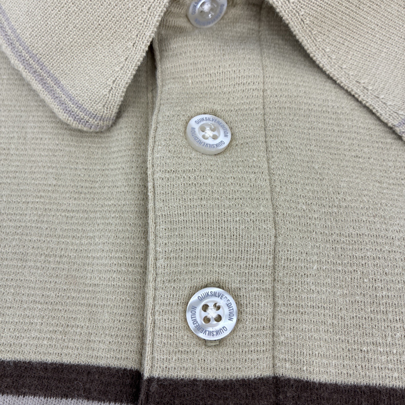Vintage Y2K Quiksilver Polo Shirt Men Medium Beige Striped Ribbed Edition Surf gallery