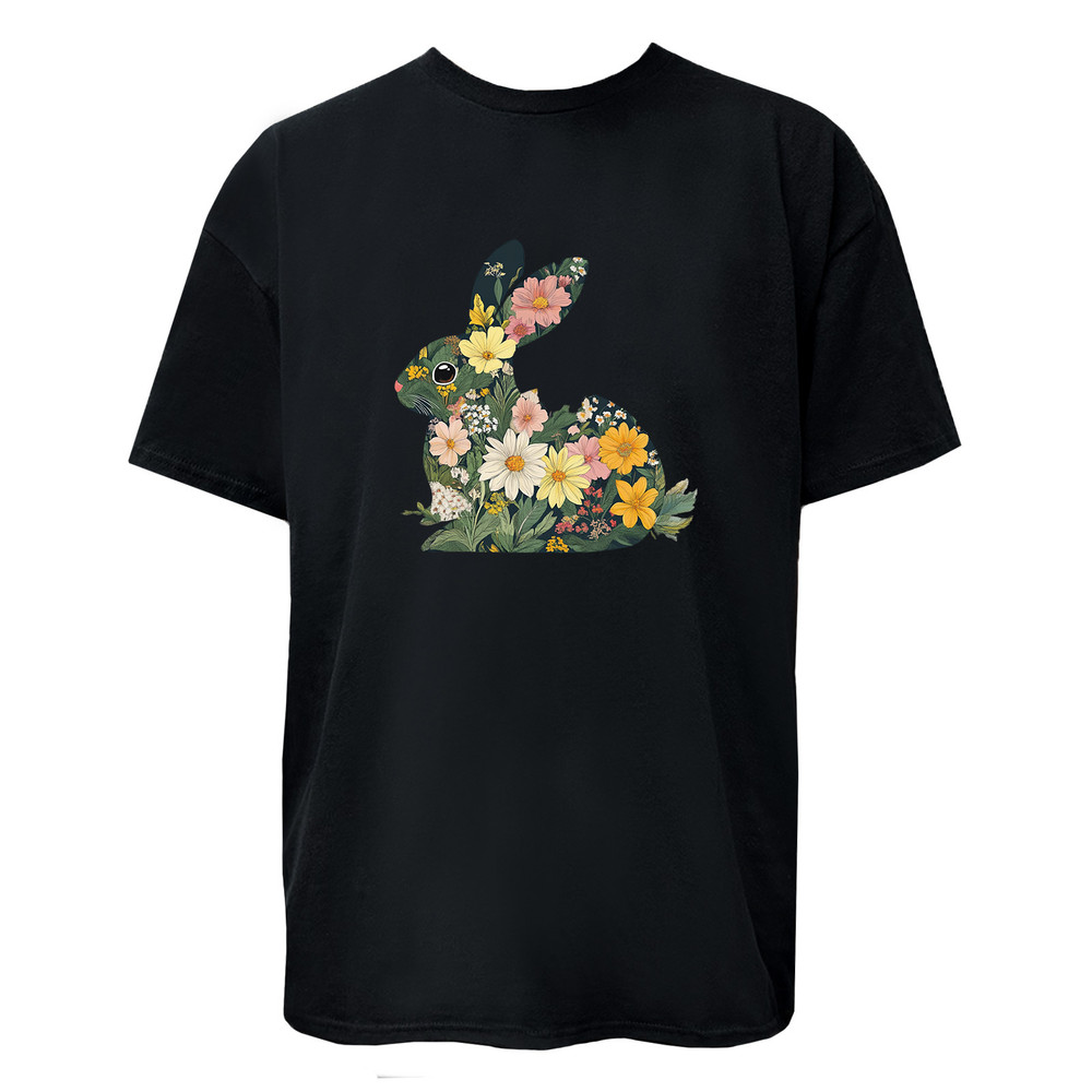 Easter Bunny with Flowers & Leaves Tee Women, Men Graphic Design Unisex T-Shirt
