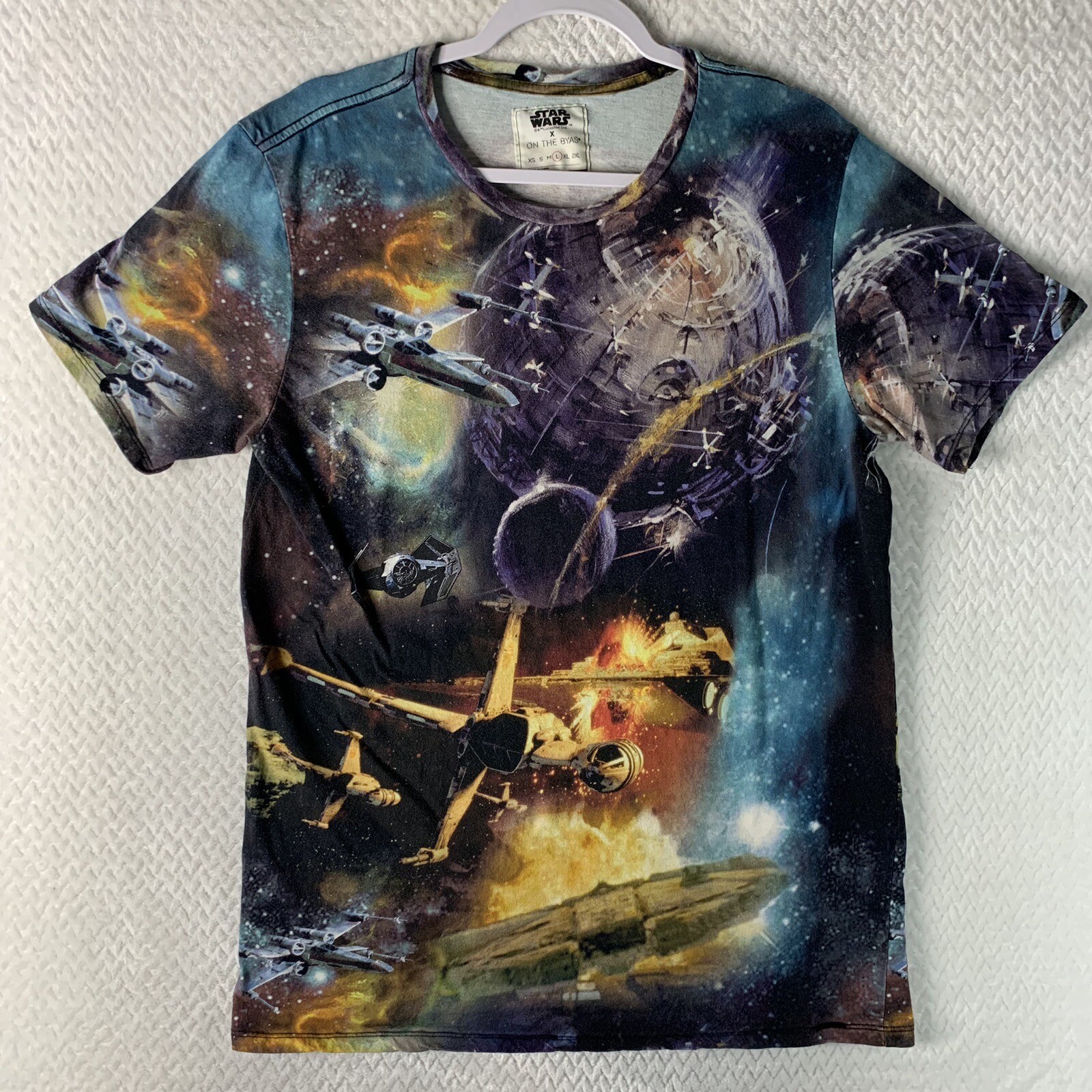 Star Wars T Shirt Men’s Large On The Byas Death Star Allover Print Tee