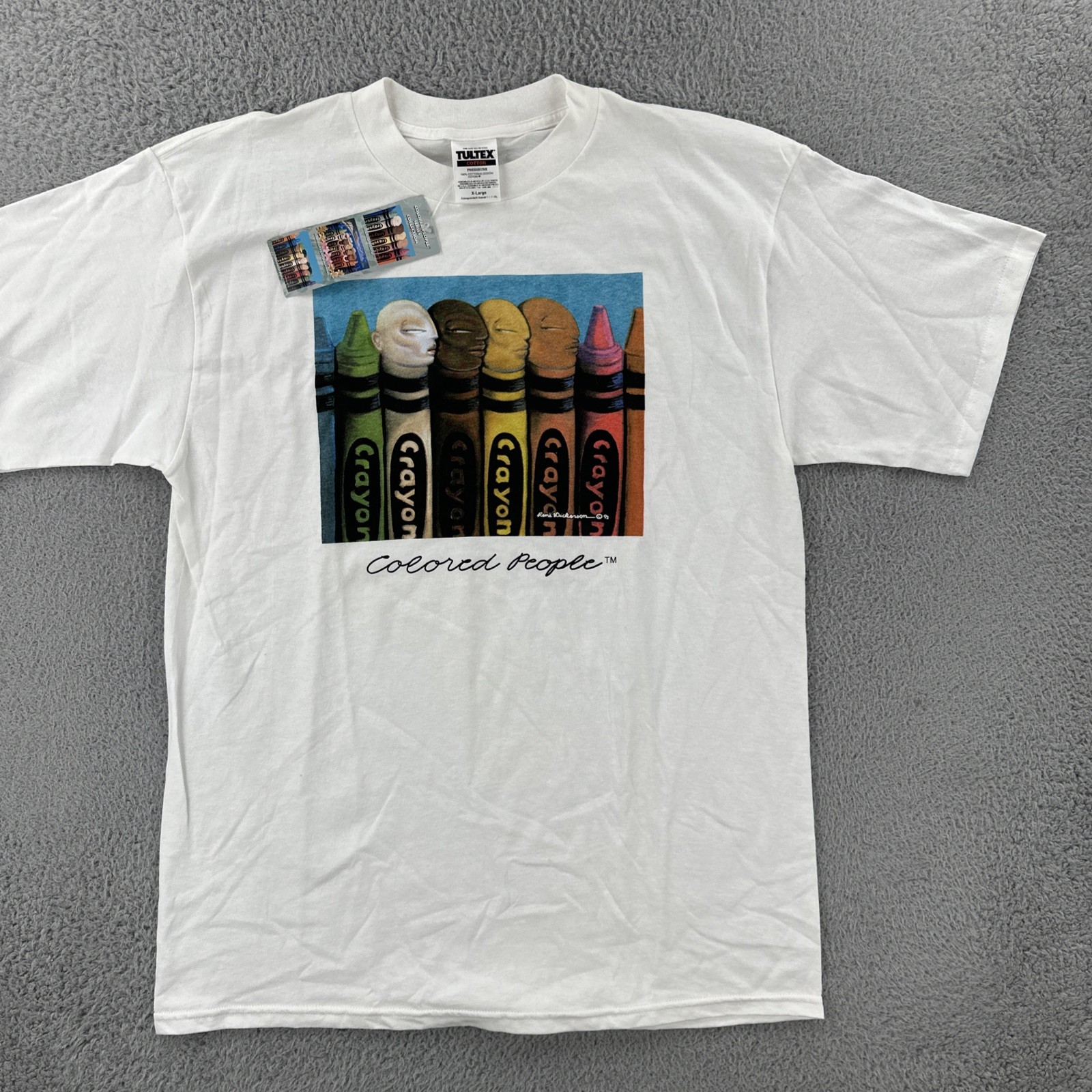 Vtg Tultex Mens XL White Shirt Rene Dickerson Colored People Art Tee 93 NWT 90s gallery