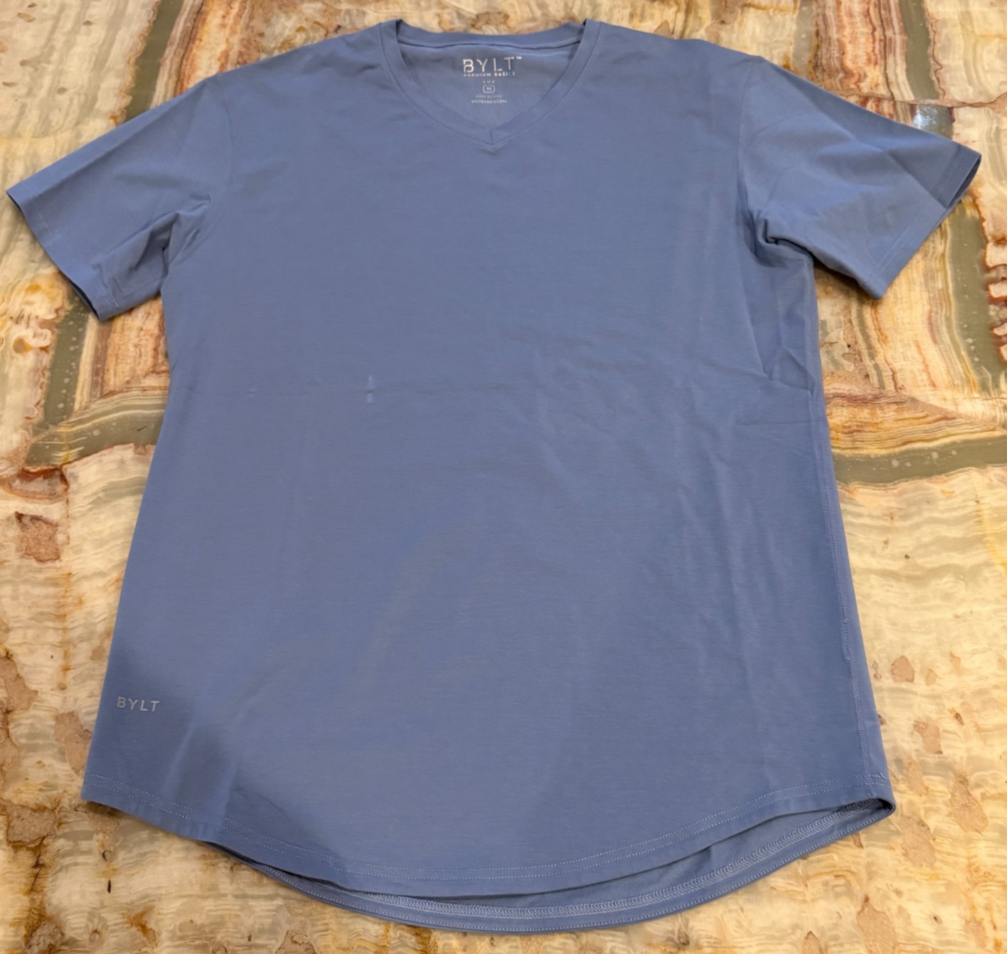 Bylt Premium Basics Mens Drop Cut T-Shirt Blue Lux Short Sleeve V-Neck Size XL