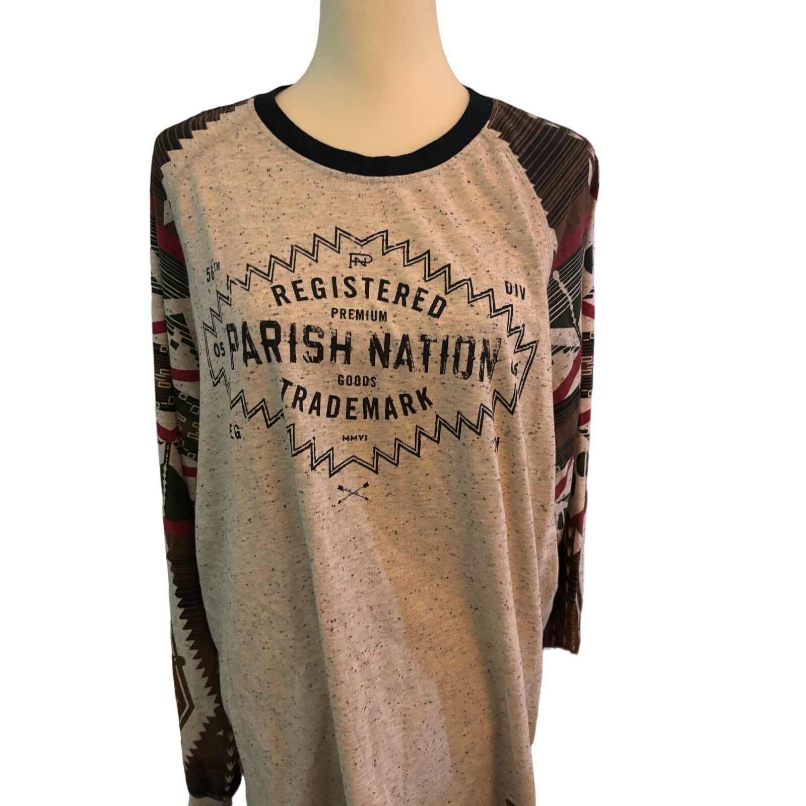 Parish Nation Southwestern Aztec Raglan Graphic Long Sleeve Tee, Men’s Size 2XL