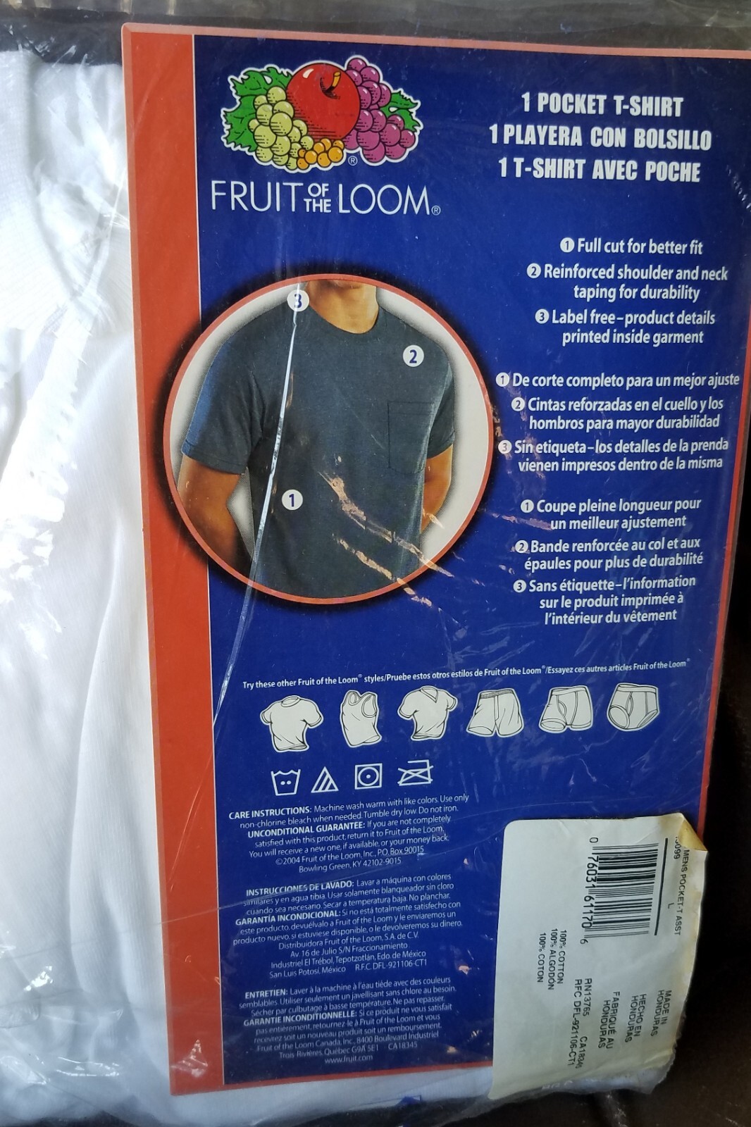 Vintage Fruit of the Loom Pocket T-Shirt large, slightly imperfect, WHITE gallery