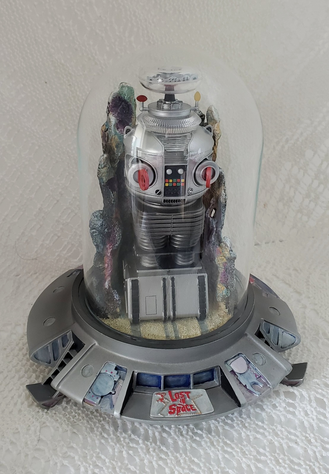 LOST IN SPACE TALKING ROBOT B-9 WITH GLASS DOME * FRANKLIN MINT 1998 * WORKS *
