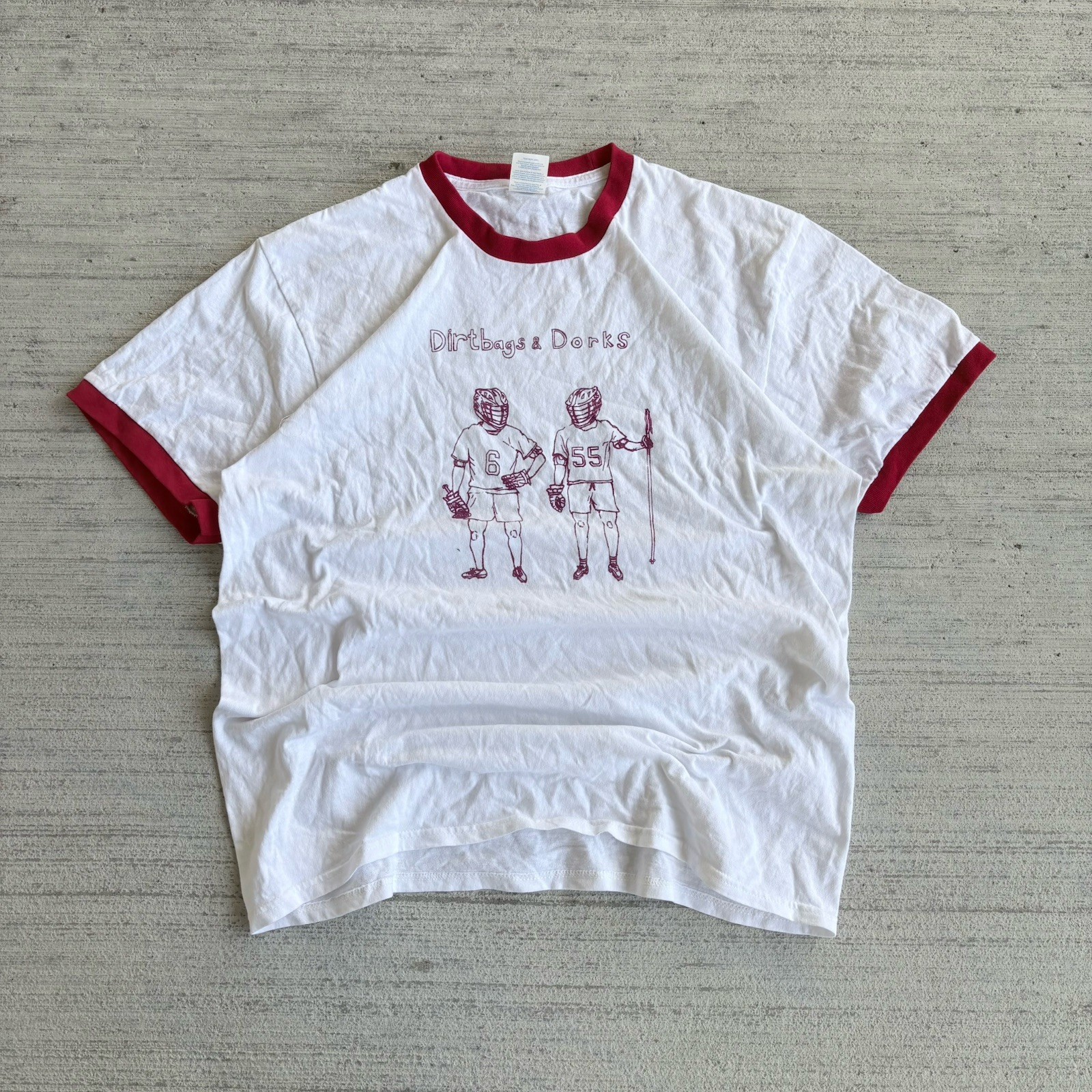 2000s Dirtbags & Dorks Ringer Tee Size Large Port & Company T-Shirt Red White gallery
