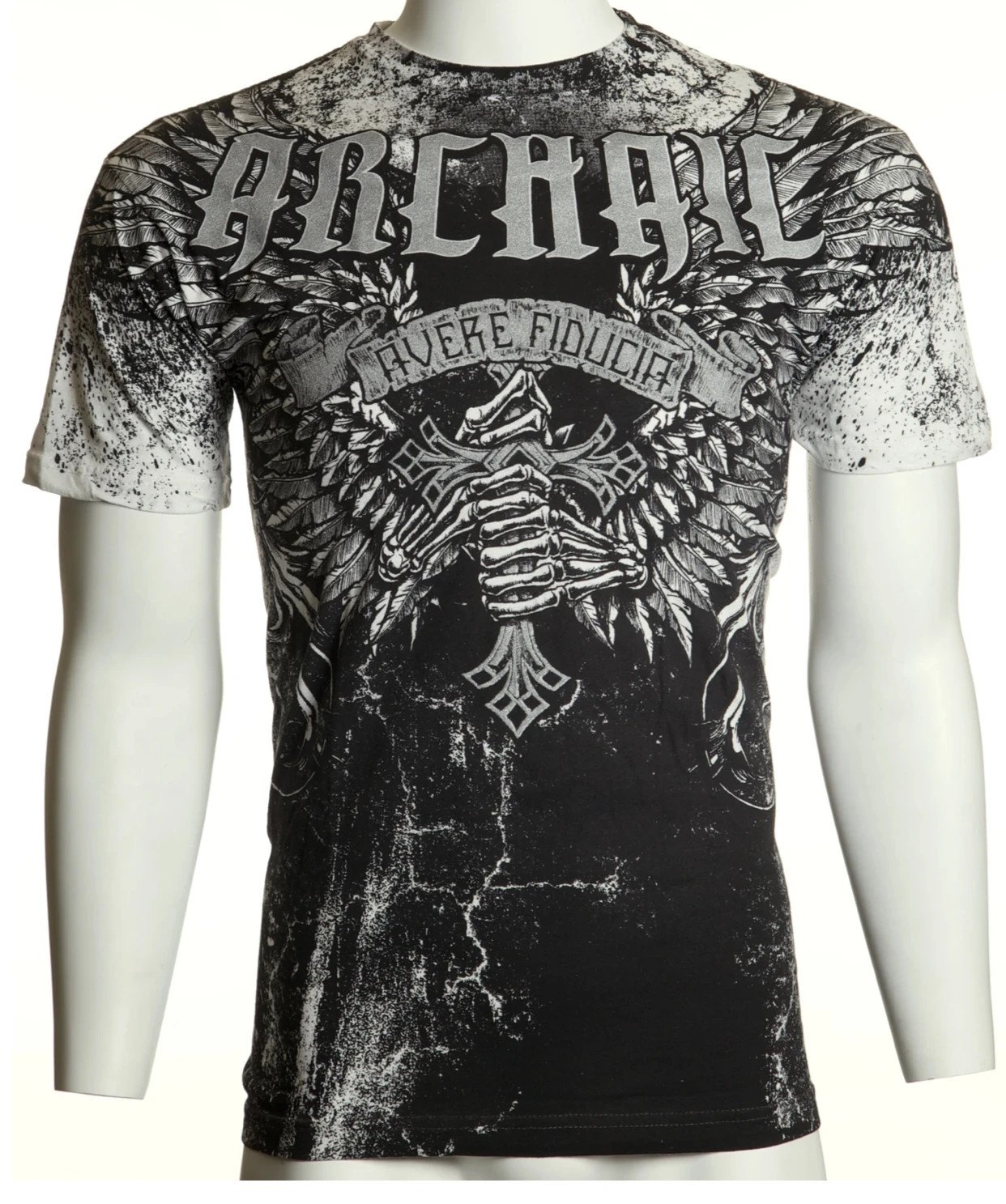 Archaic By Affliction Men's T-Shirt HOLYMAN Black Cross Skull Biker M-3XL gallery