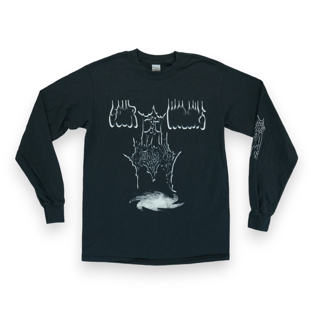 Gildan Ultra Cottton Black Hole Print Shirt Long Sleeve Size Small S Black