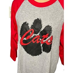 Augusta Sportswear Men’s Raglan Graphic T-Shirt “Cats” Red Grey Size L Large
