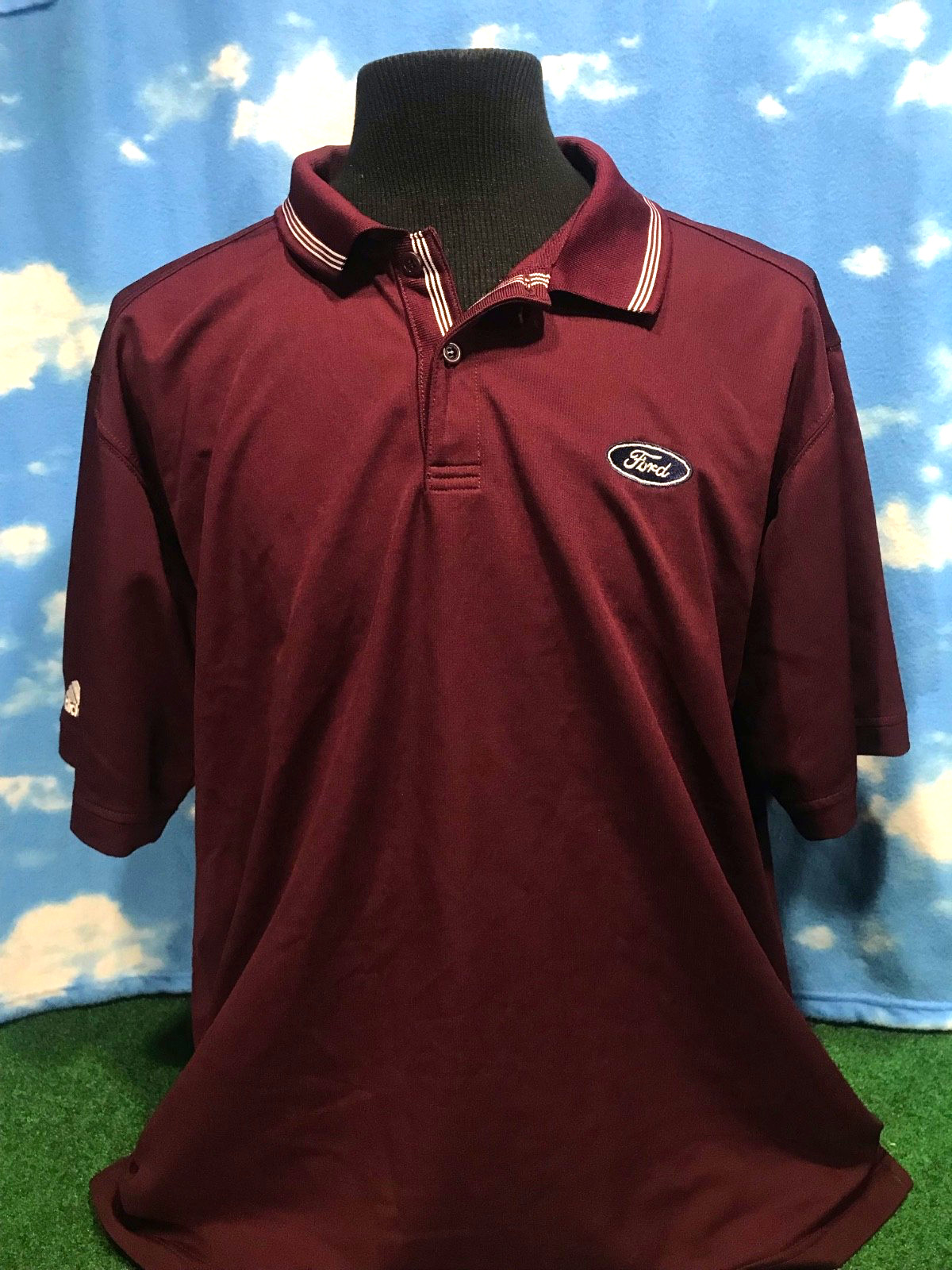 Ford Polo Golf shirt ClimaLite XL Red Burgundy Adidas Buttons C44 gallery