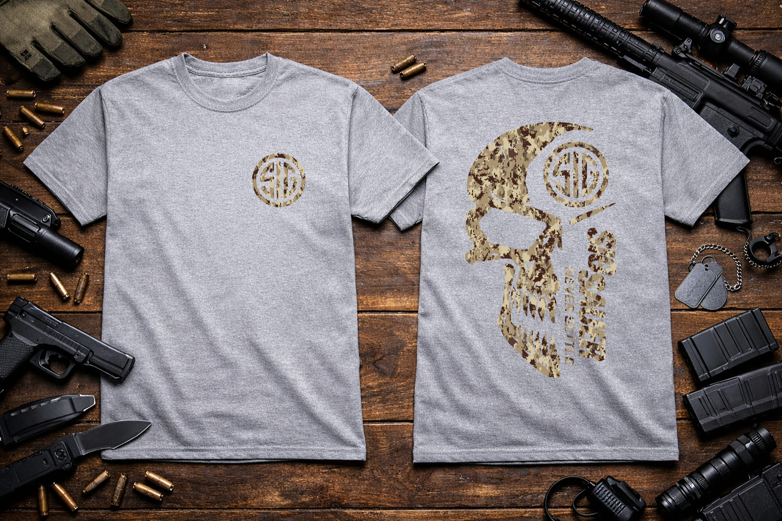 Sig Sauer Camo Skull Gildan 6.1 oz. Heavyweight S M L XL 2XL 3XL 4XL 5XL gallery