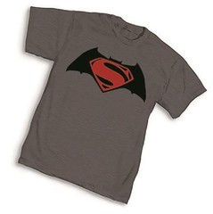 DC Batman vs Superman COMIC Logo Symbol- GREY Adult T-Shirt – S-3XL