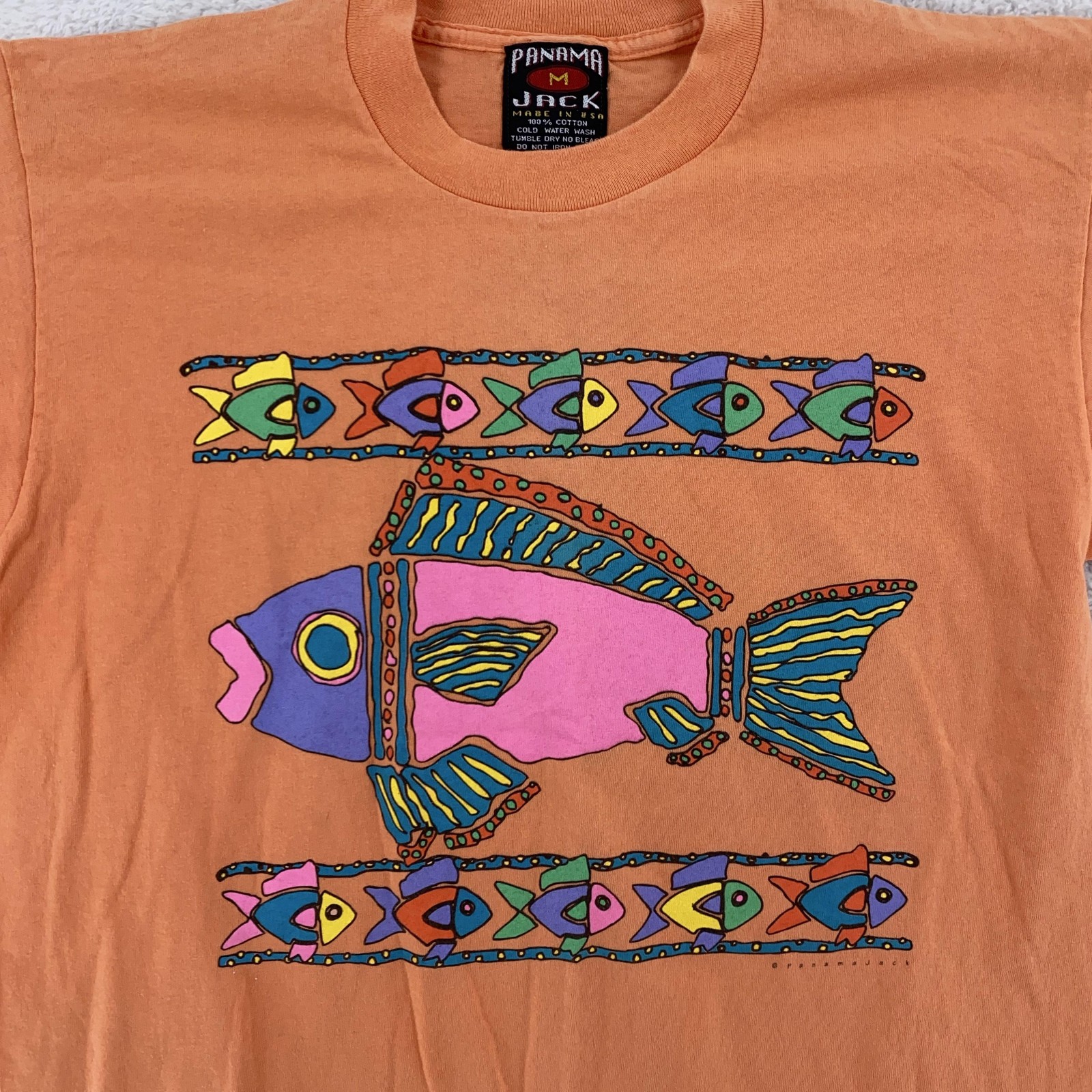 Vintage Panama Jack Shirt Mens Medium Fish Graphic Made USA 90s Tee T-Shirt