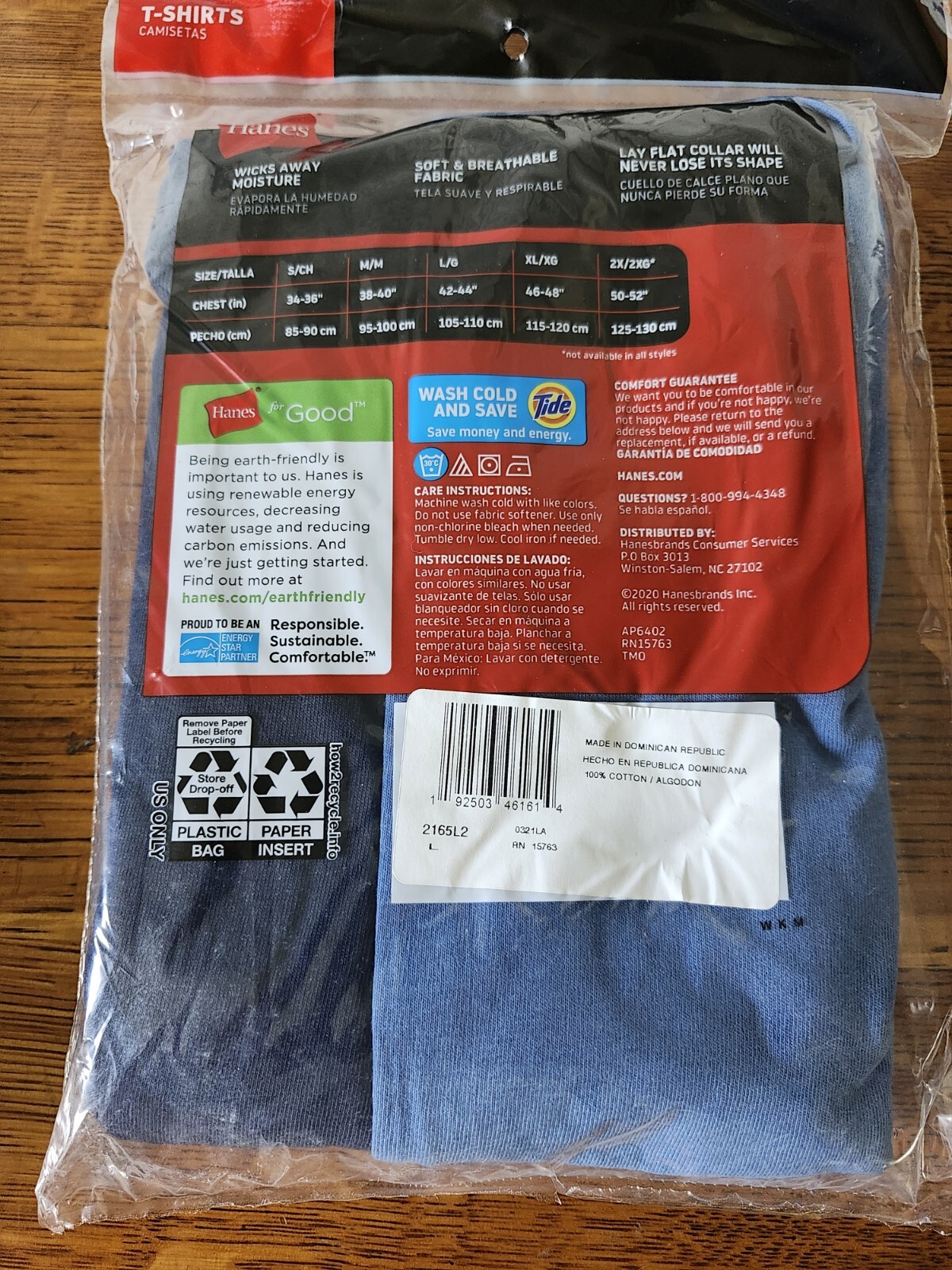 NEW Hanes Men's Tagless T-shirts Wicking Soft Breathable 2 Pack Size L(42-44") gallery