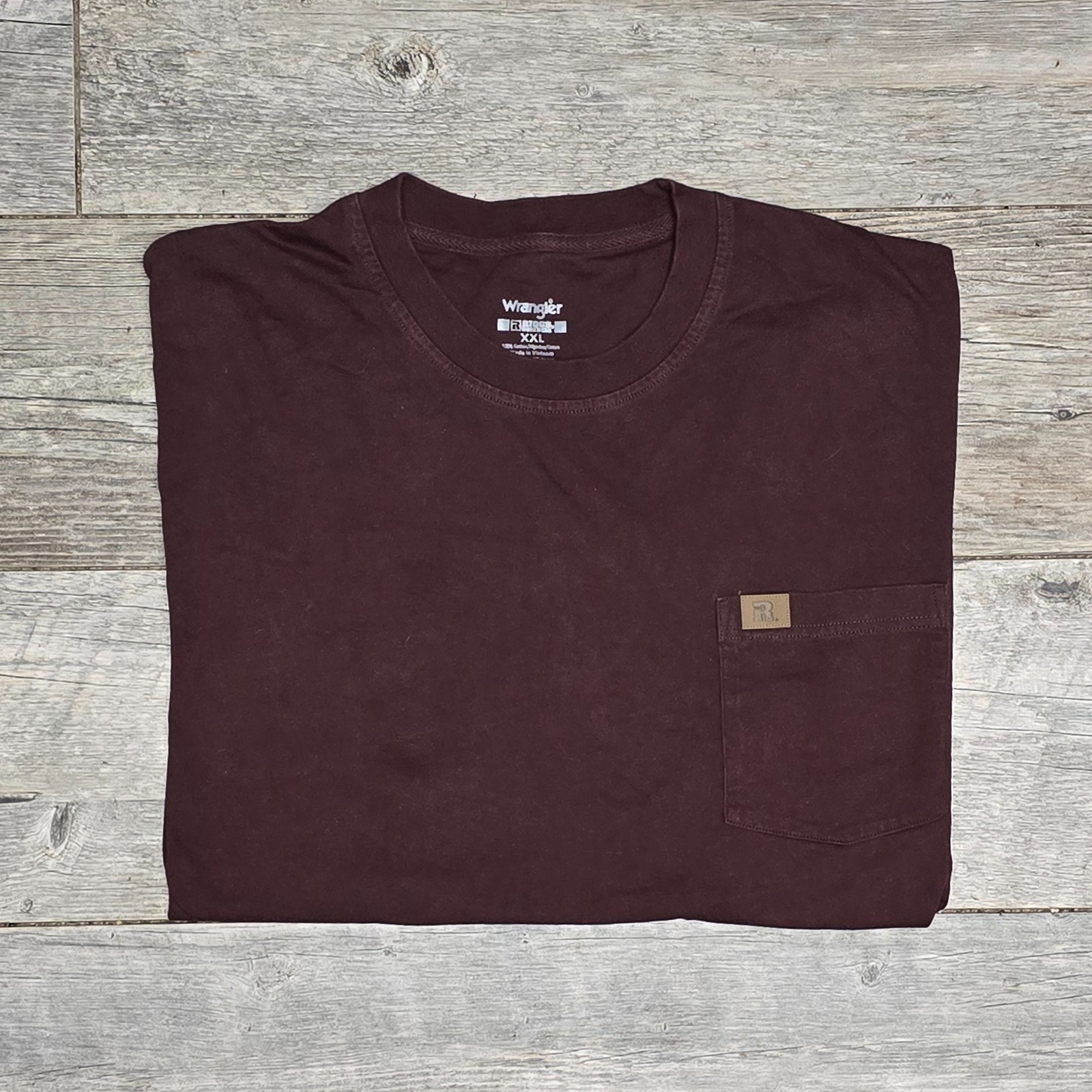 Wrangler Riggs Short Sleeve T-Shirt 2XL Pocket 100% Cotton Maroon