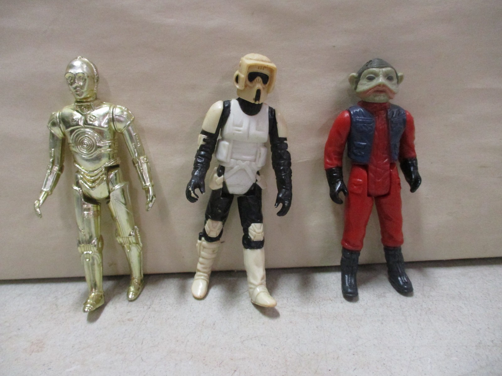 3 Original Star Wars Action Figures with C-3PO and Biker Scout