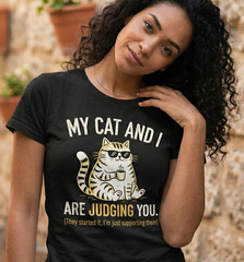 Poly-Cotton Blend Custon T-Shirt Funny Cat Black XS/S/M/L/XL