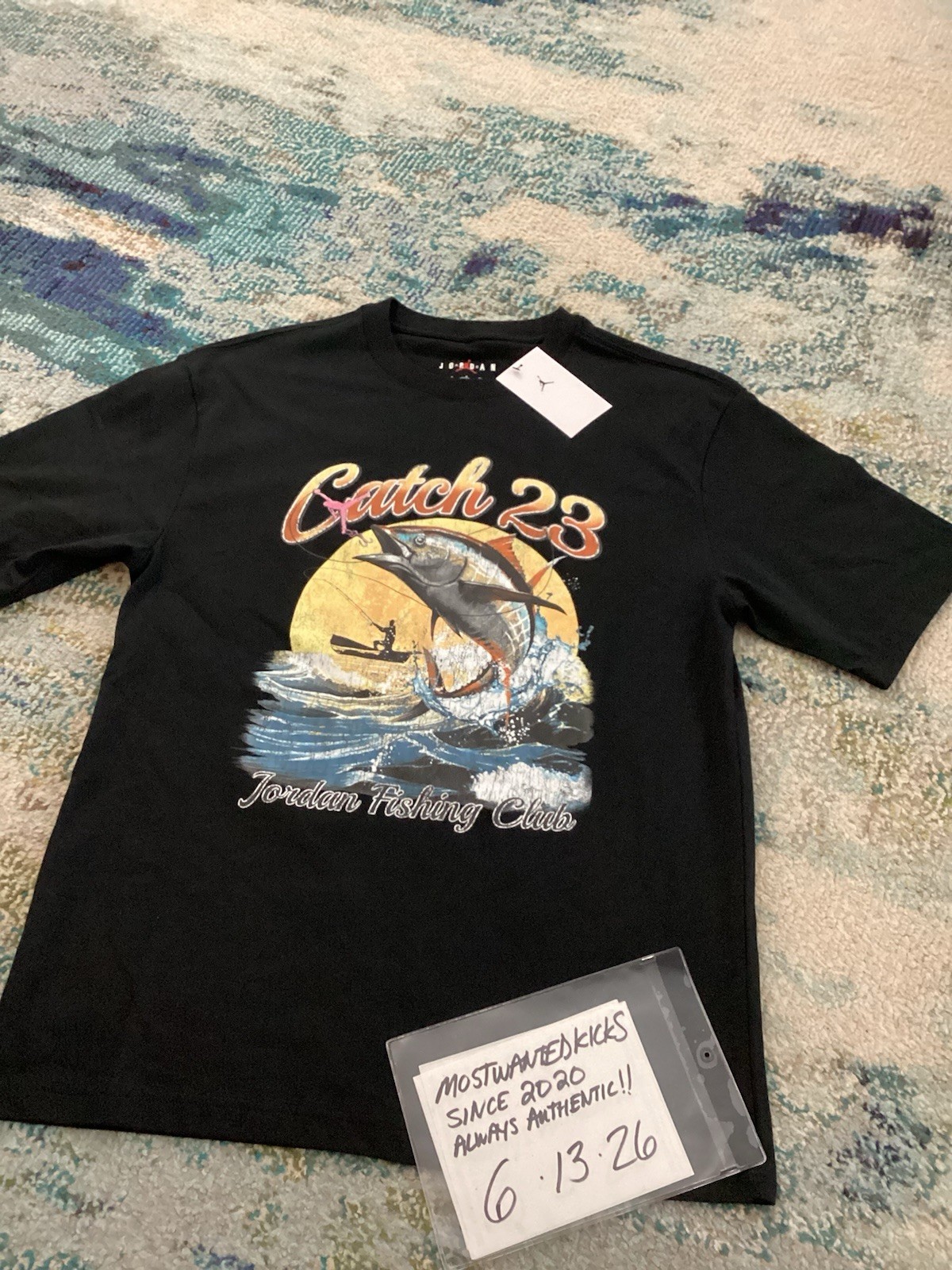 NWT Nike Air Jordan Graphic Fishing Club Catch 23 Black T-Shirt Men’s Sz S gallery