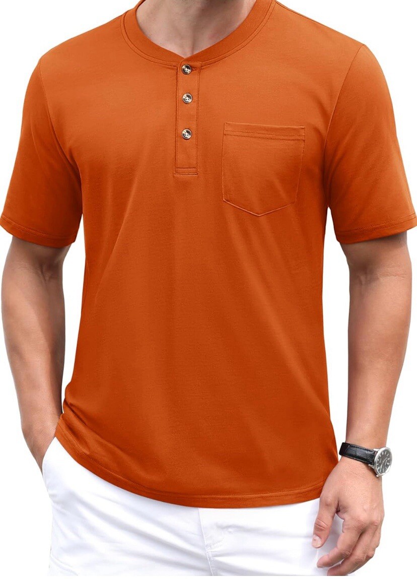 MAGCOMSEN Men's Henley Shirts Short Sleeve Pocket Tee Shirts Dark Orange Size S gallery