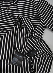 Men’s Prada Black & White Striped Knit T-Shirt S | Metal Plaque Detail