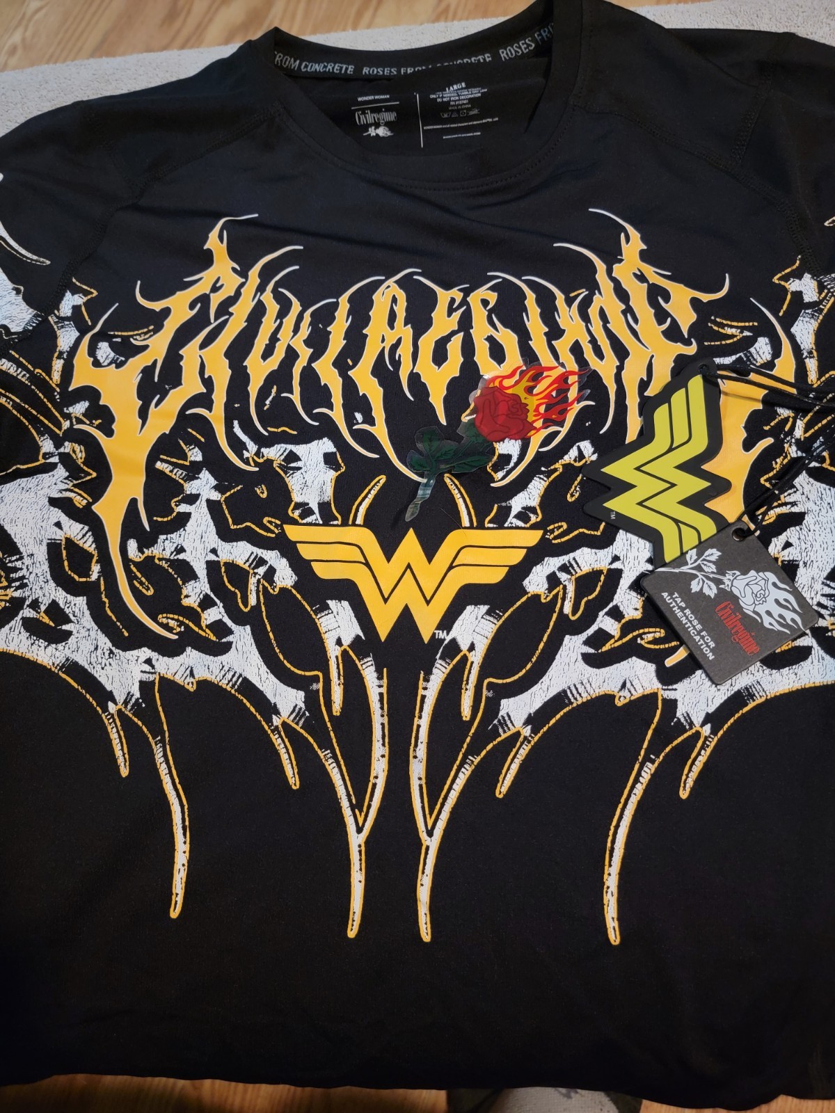 Civil Regime Black Cotton Men’s Wonder Woman Graphic Logo T-Shirt Crew L/S L