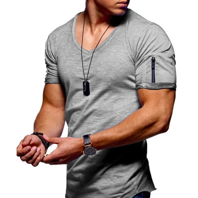 2025 Brand Quality Cotton Men T-shirt V-neck Fashion Design Slim Fit Soild gallery