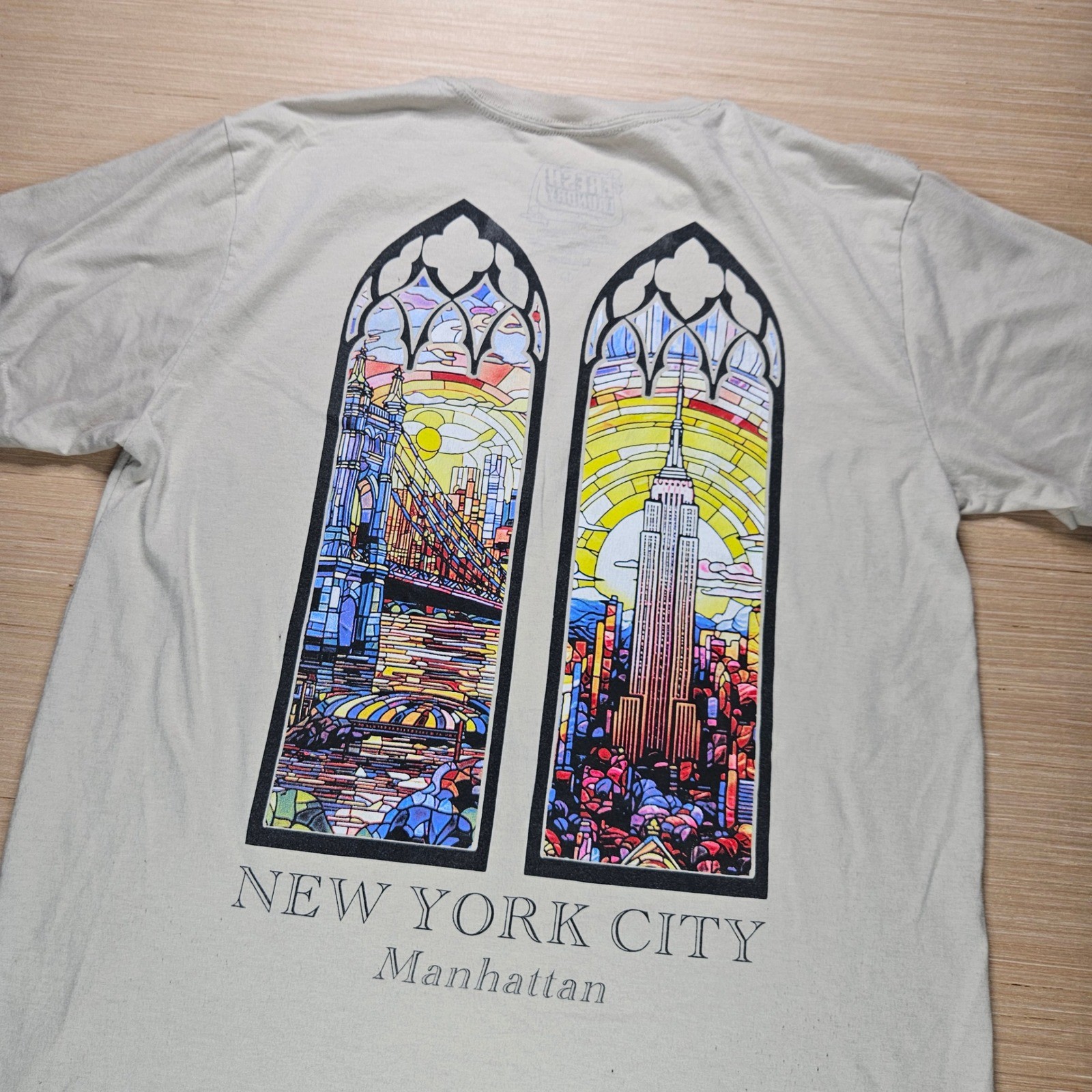New York City Manhattan Mens L Beige Stained Glass Graphic Tee Fresh Laundry gallery