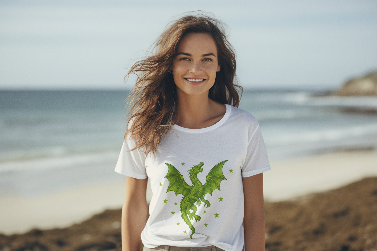 Lime Green Dragon T-Shirt Fantasy Flying Dragon Graphic Stars Unisex Tee gallery